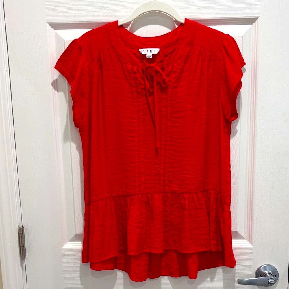 THML Vibrant Red Peplum Blouse